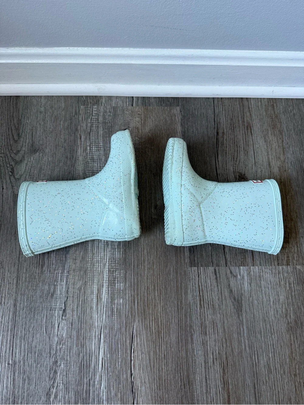 HUNTER Kids First Giant Glitter Sparkly Rain Boots Mint Aqua Light Blue Size 7C